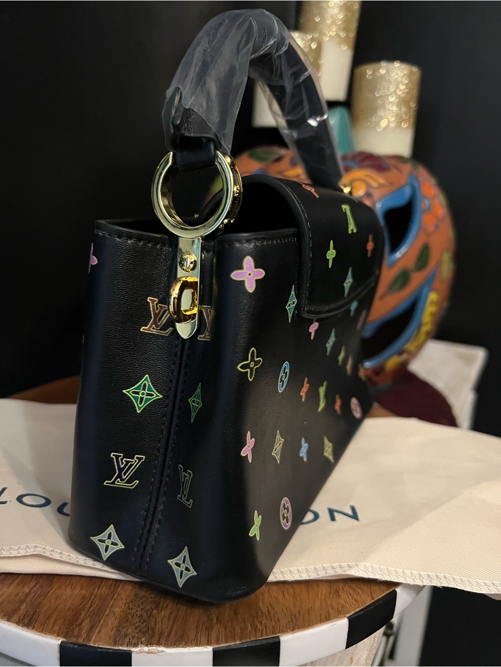 Black Multi color fashion designer tote/shoulder bag-NWOT - Picture 9 of 14